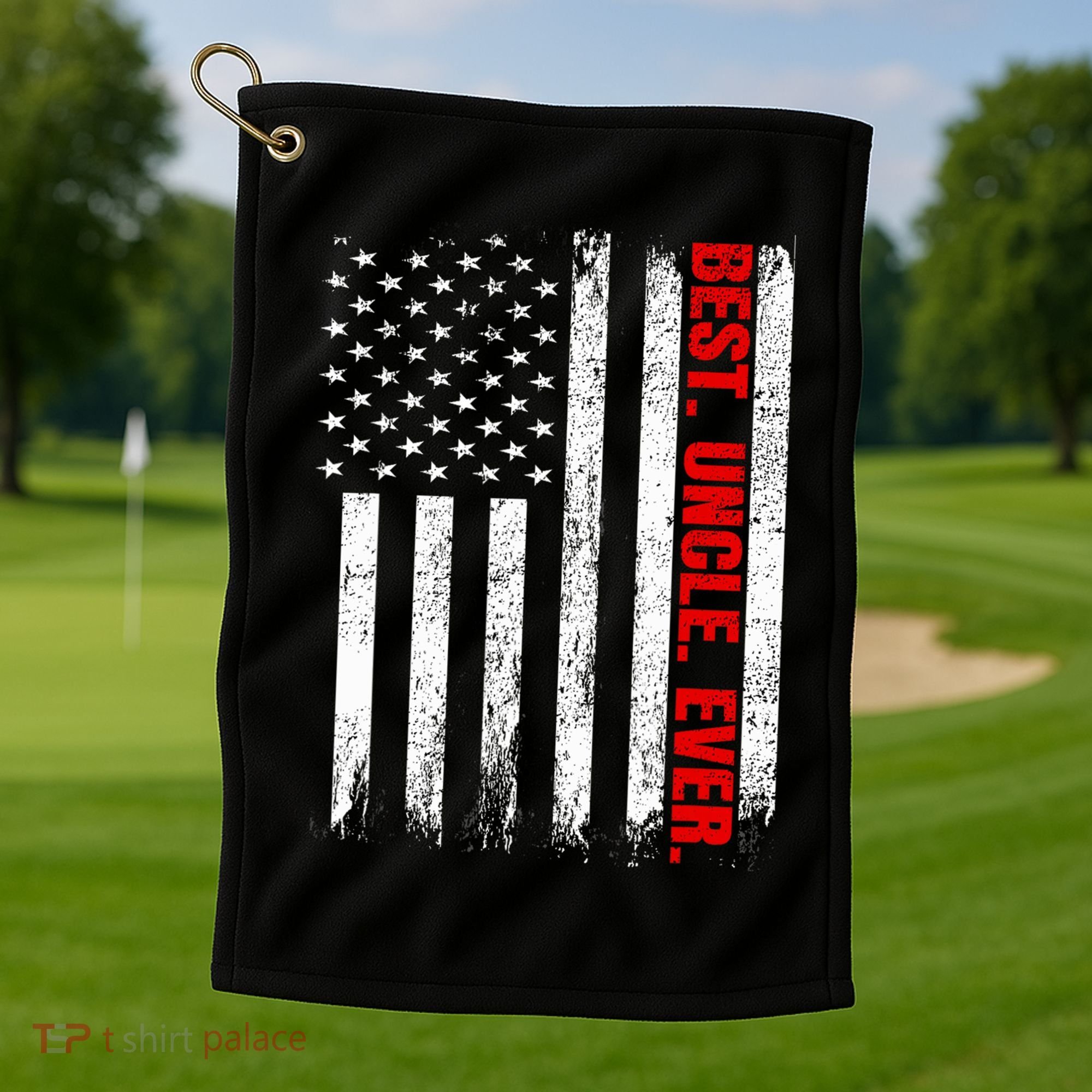 Best Uncle Ever Usa Flag Fathers Day Firefighter Red Line Golf Towel