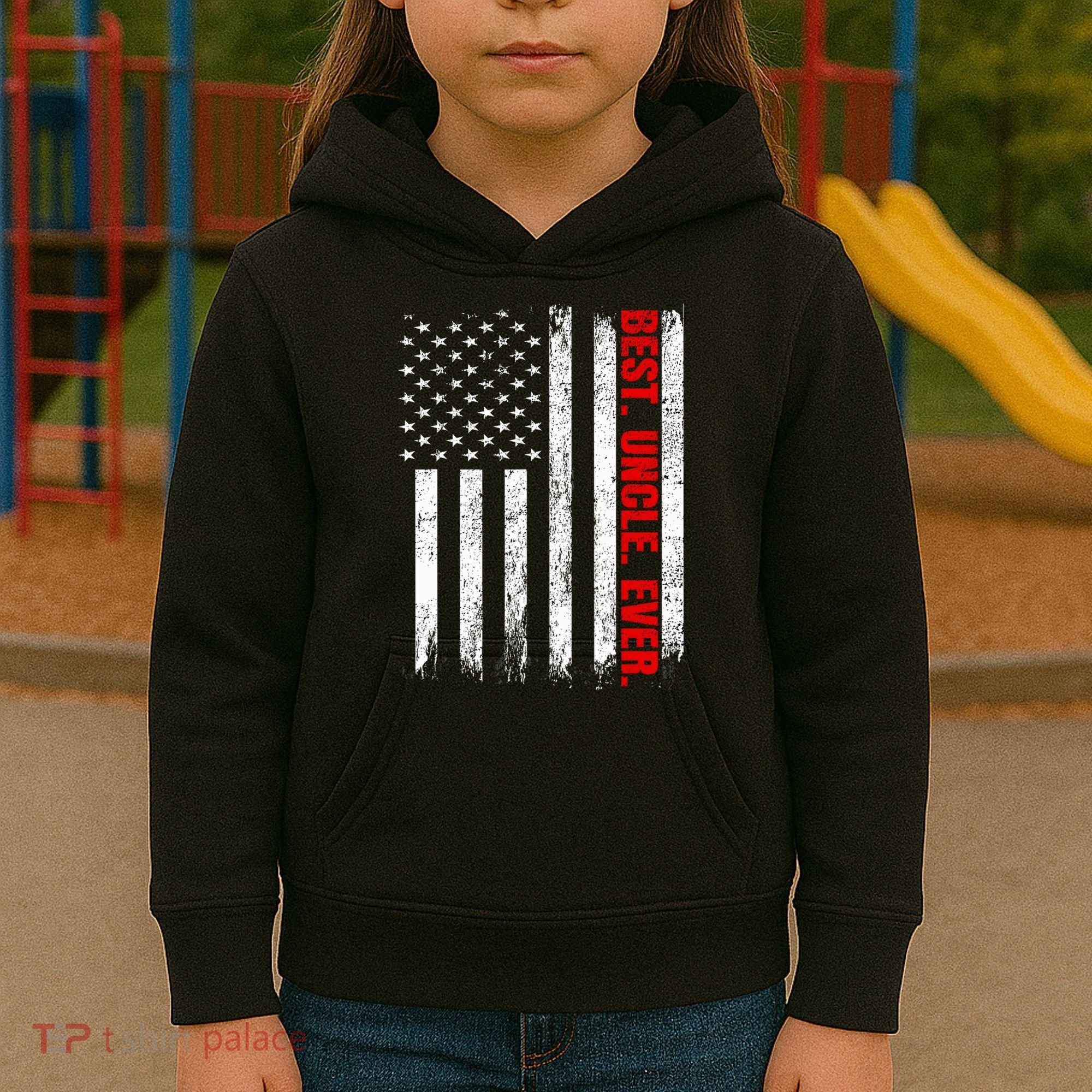 Best Uncle Ever Usa Flag Fathers Day Firefighter Red Line Kids Hoodie