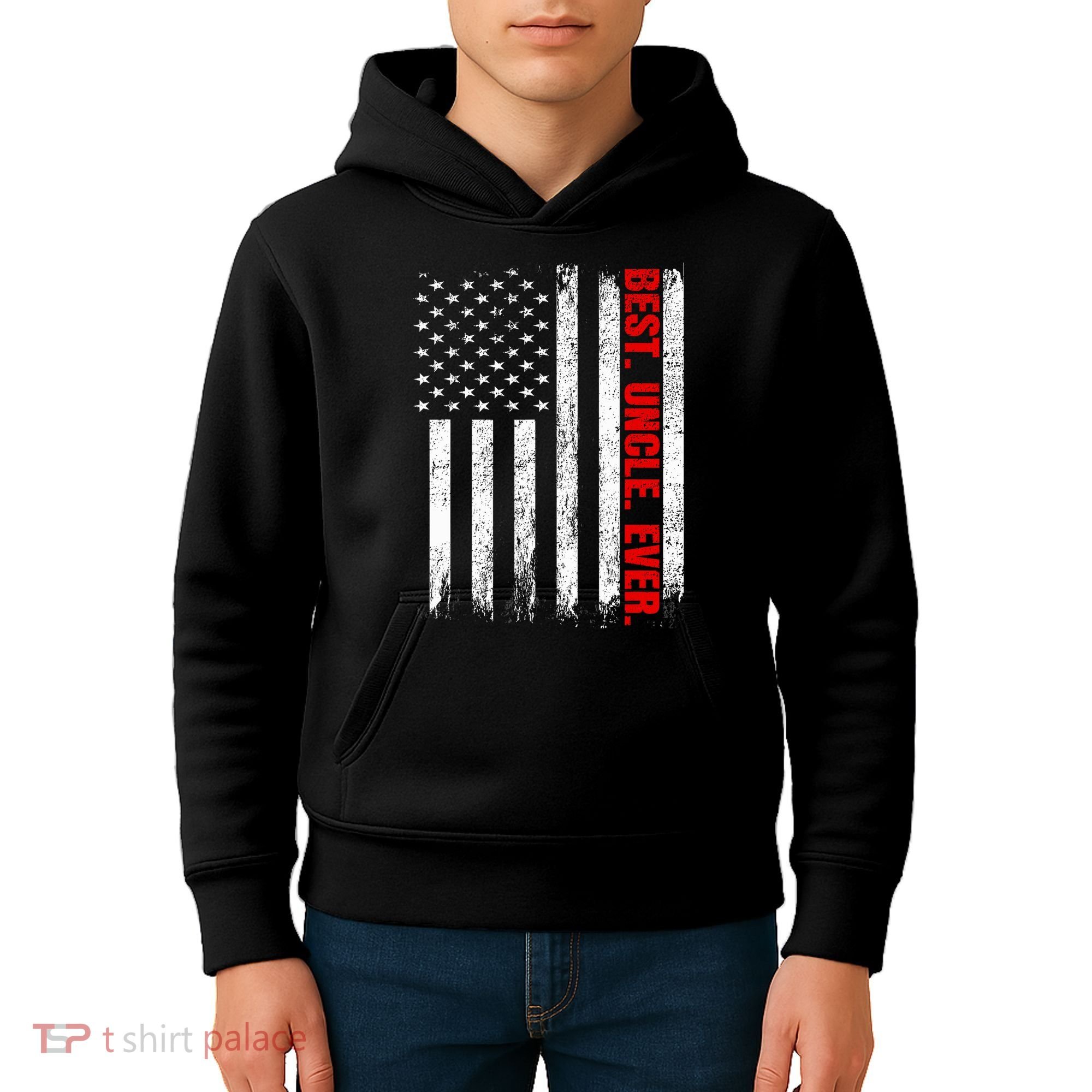Best Uncle Ever Usa Flag Fathers Day Firefighter Red Line Kids Hoodie