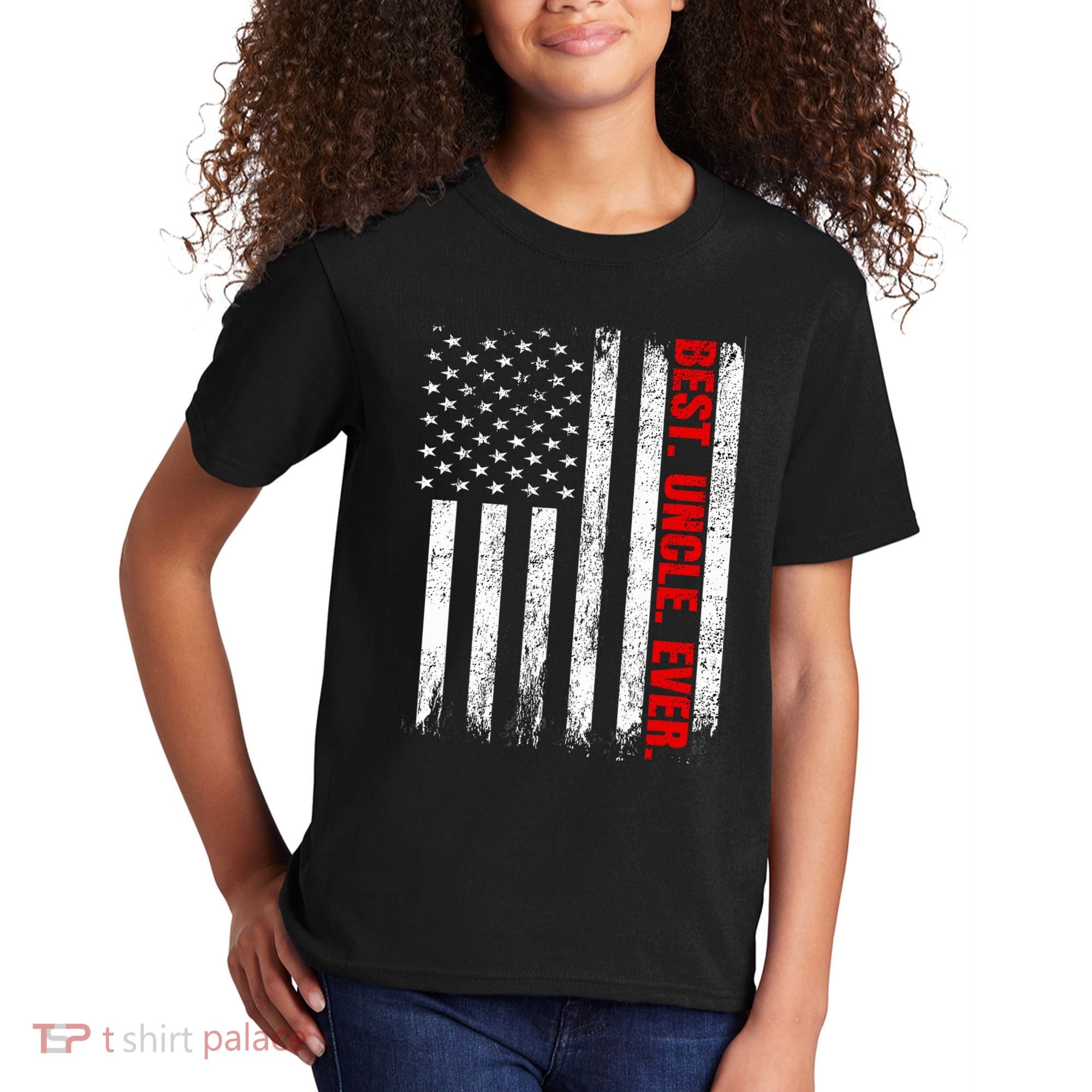Best Uncle Ever Usa Flag Fathers Day Firefighter Red Line Kids T-Shirt