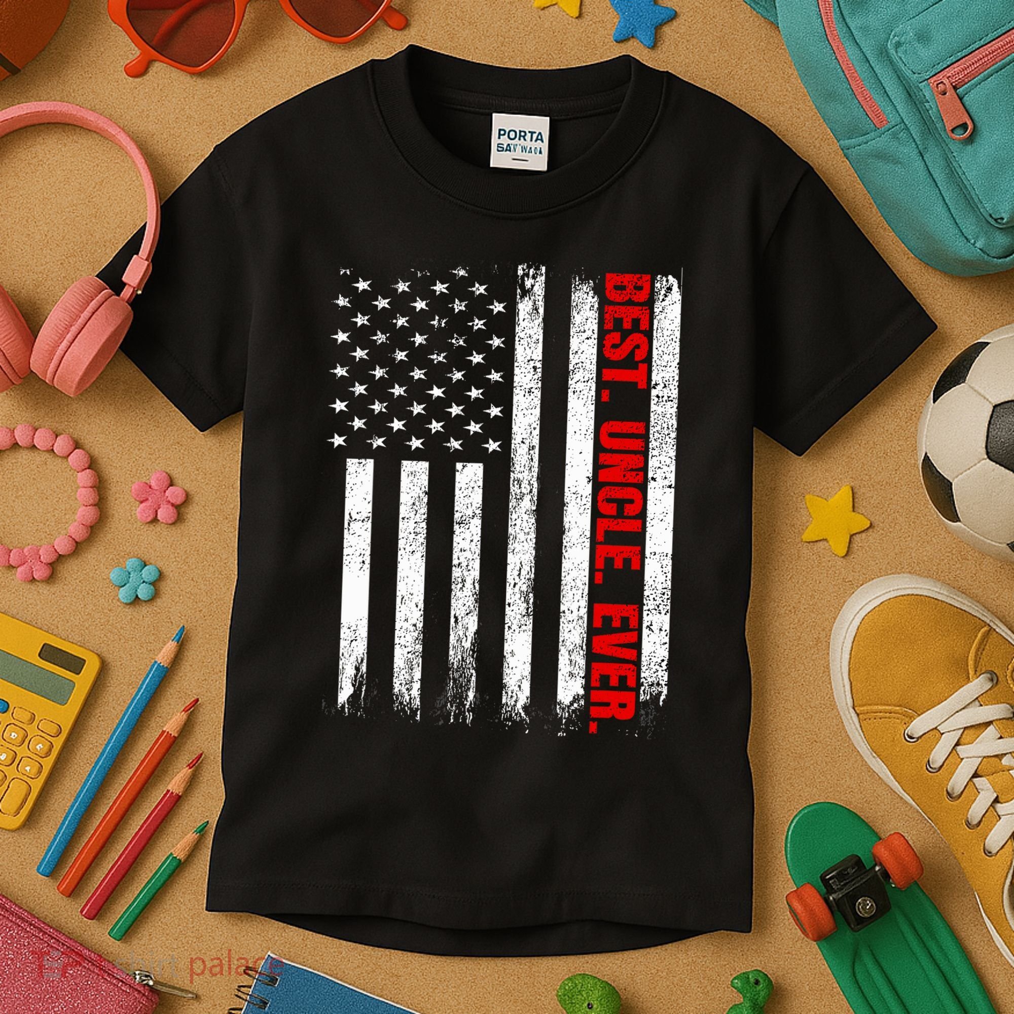 Best Uncle Ever Usa Flag Fathers Day Firefighter Red Line Kids T-Shirt