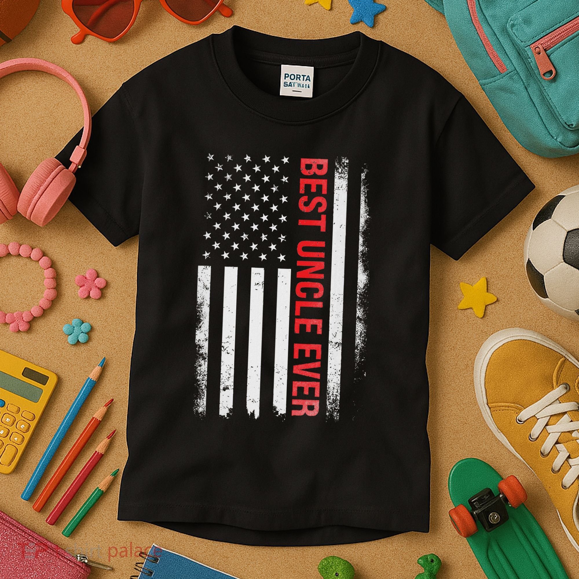 Best Uncle Ever Usa Flag Funny Uncle Kids T-Shirt