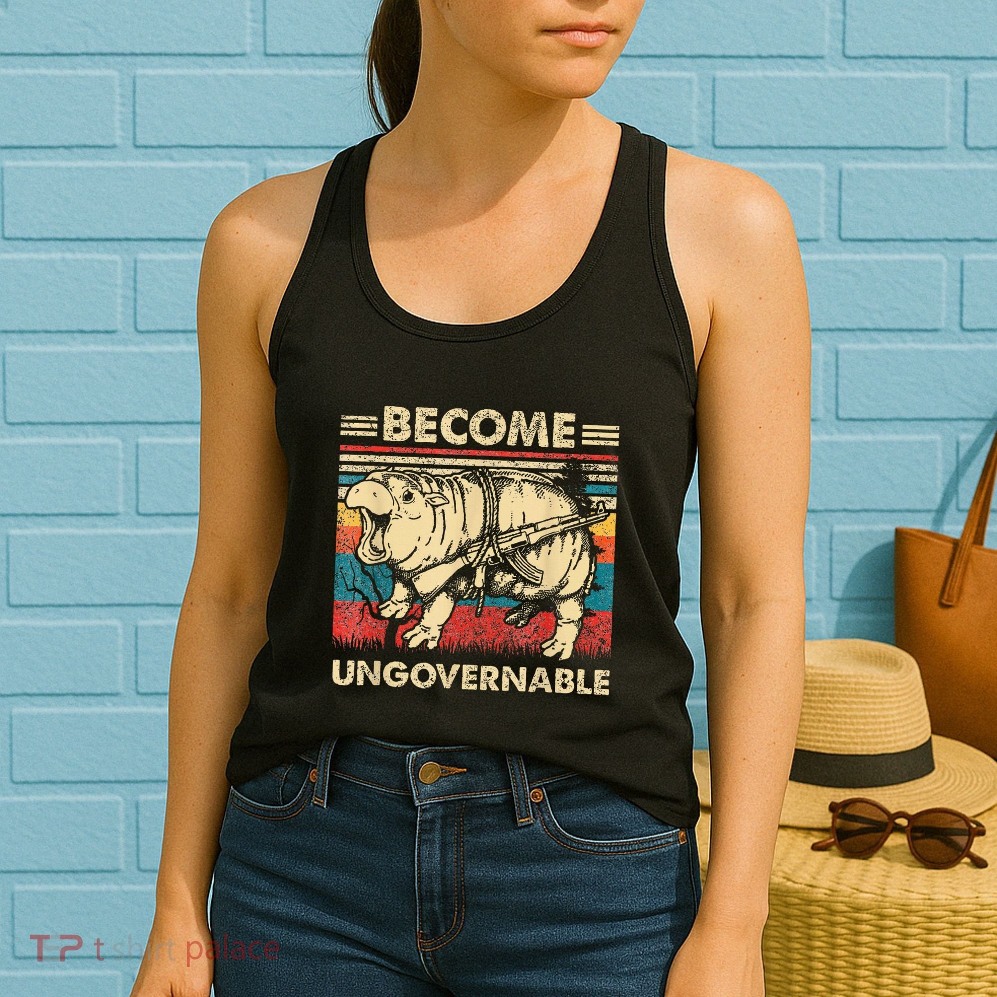 Become Ungovernable Funny Moodeng Cute Baby Hippo Meme Women's Tank Top