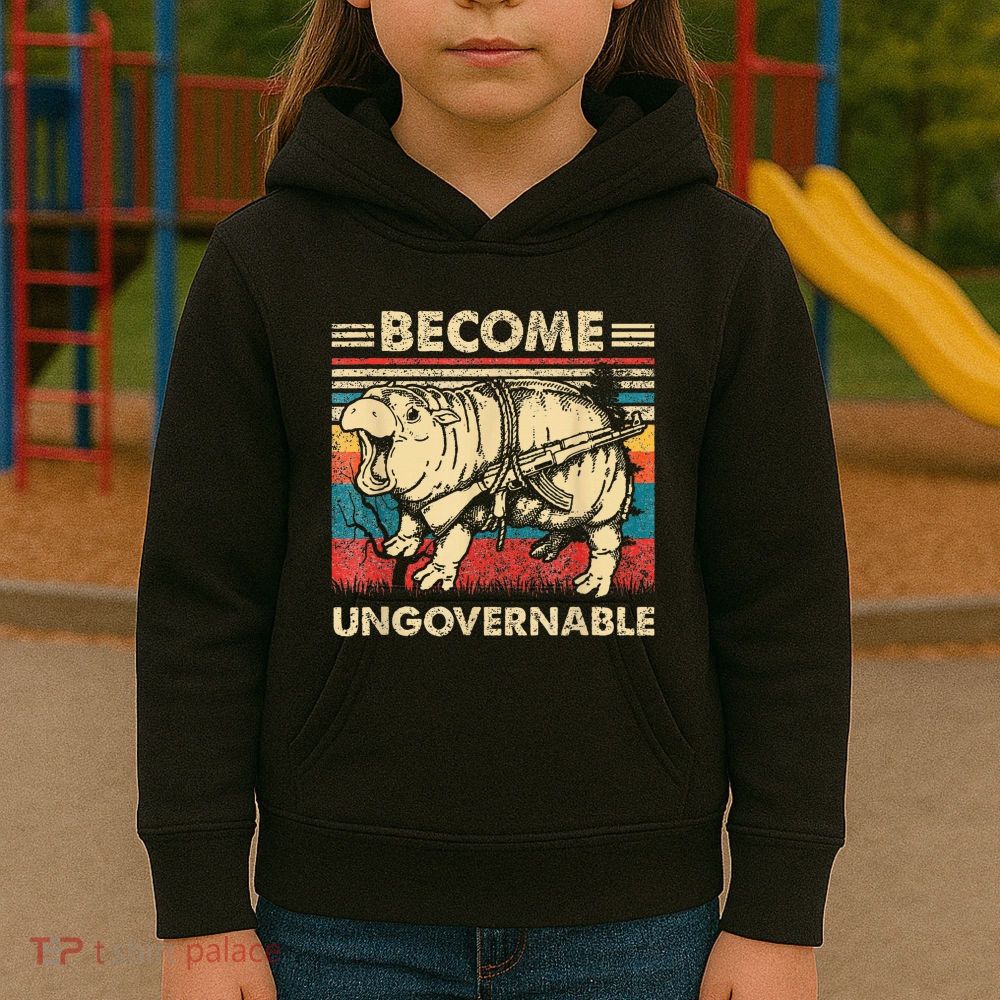 Become Ungovernable Funny Moodeng Cute Baby Hippo Meme Kids Hoodie