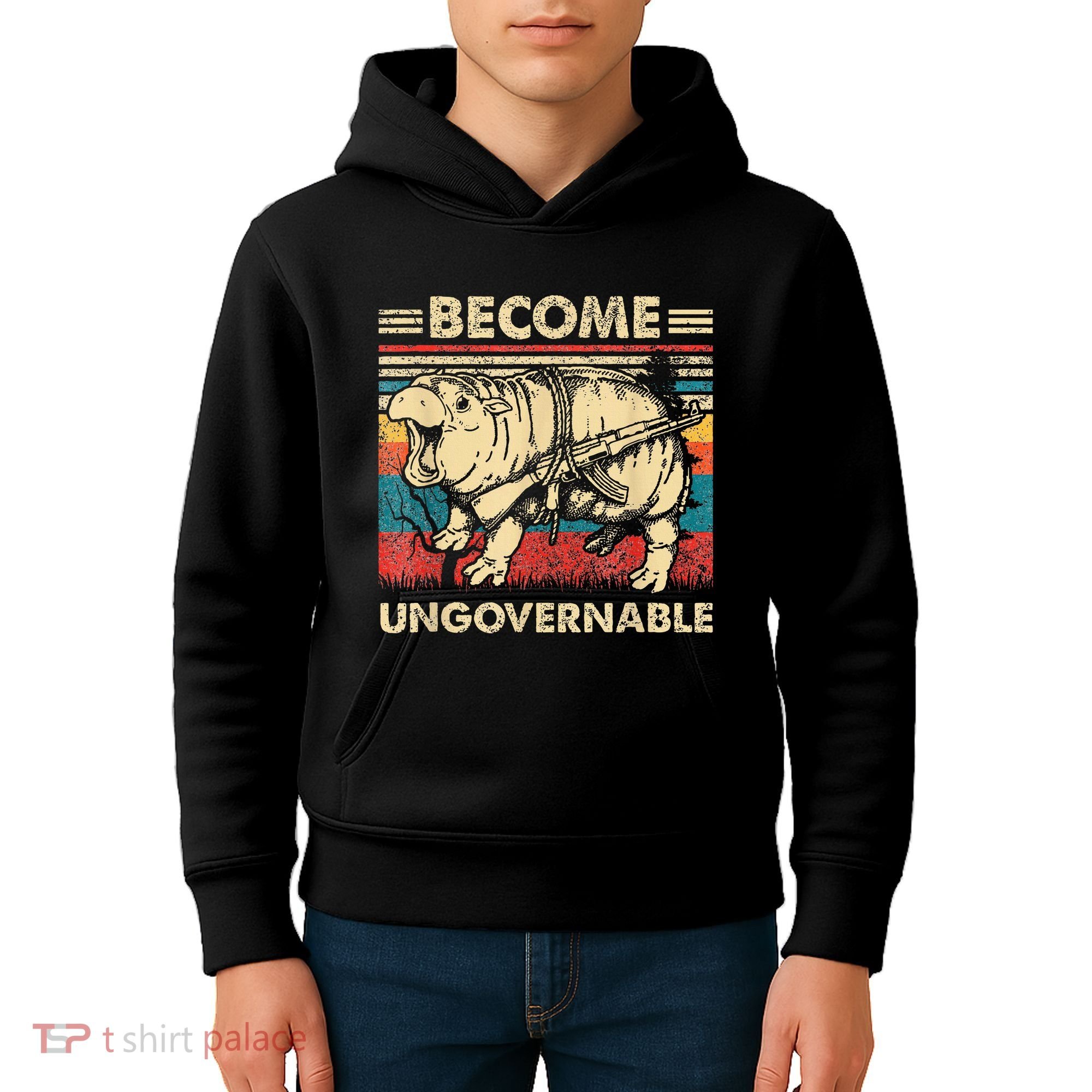 Become Ungovernable Funny Moodeng Cute Baby Hippo Meme Kids Hoodie