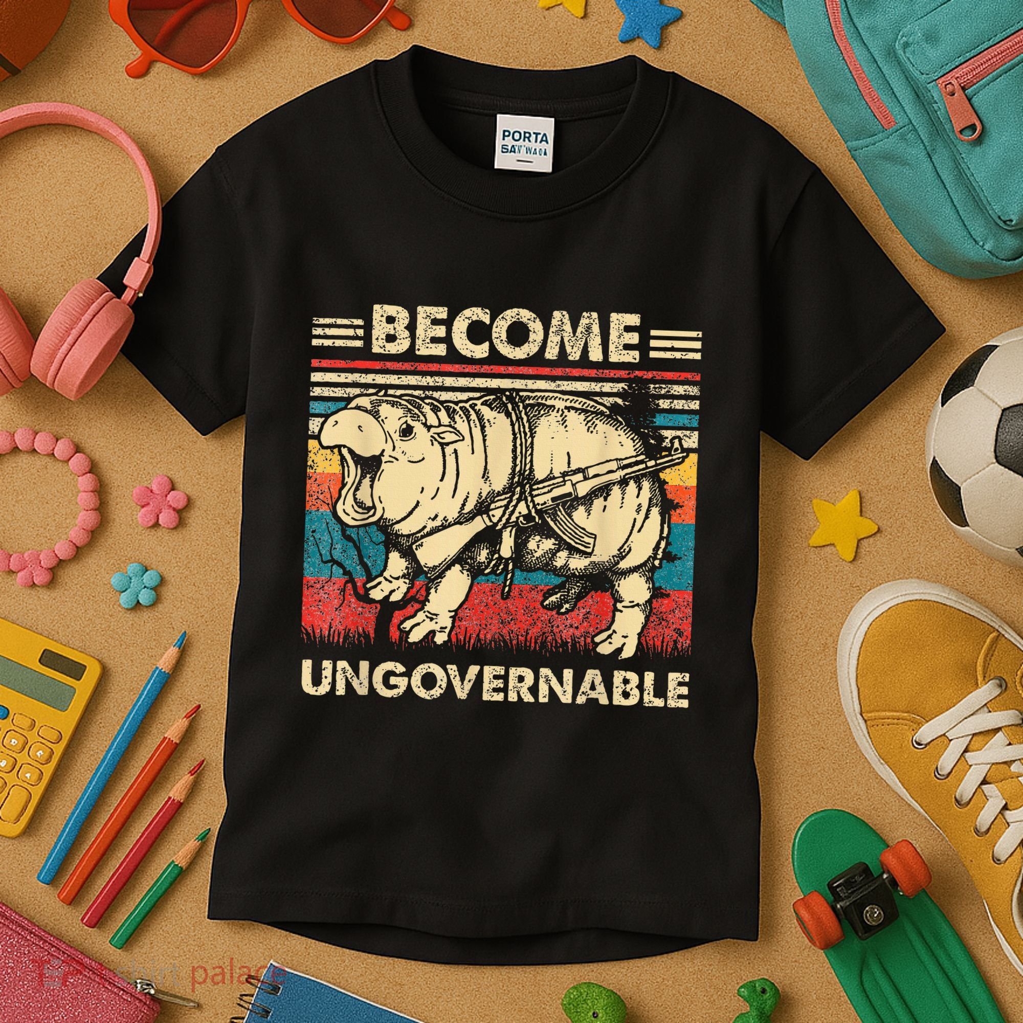 Become Ungovernable Funny Moodeng Cute Baby Hippo Meme Kids T-Shirt