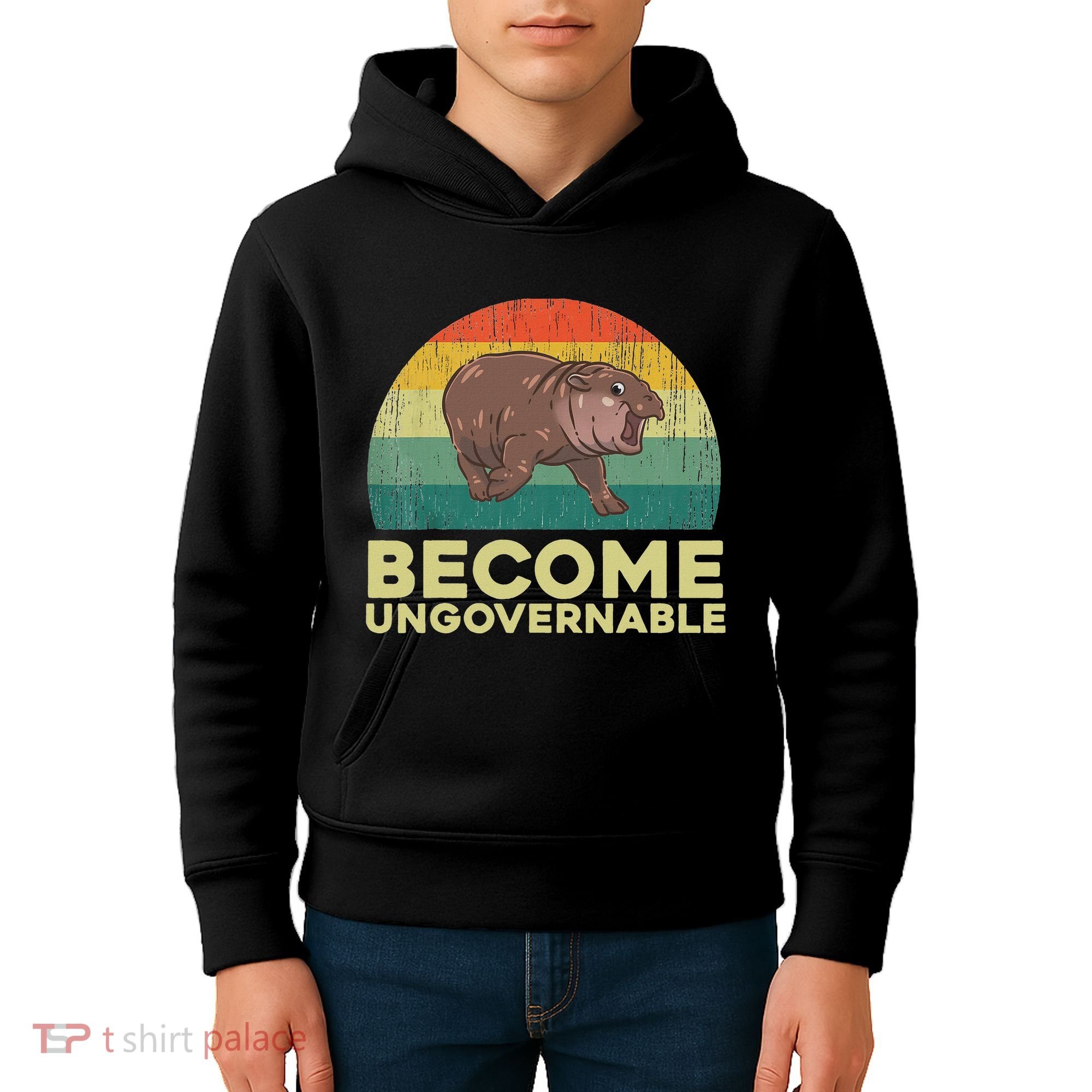 Become Ungovernable Funny Baby Hippo Moo Deng Funny Saying Kids Hoodie