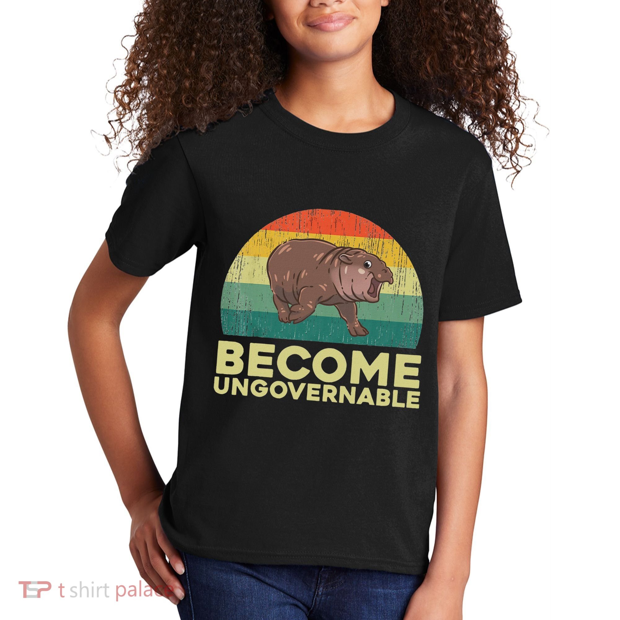 Become Ungovernable Funny Baby Hippo Moo Deng Funny Saying Kids T-Shirt