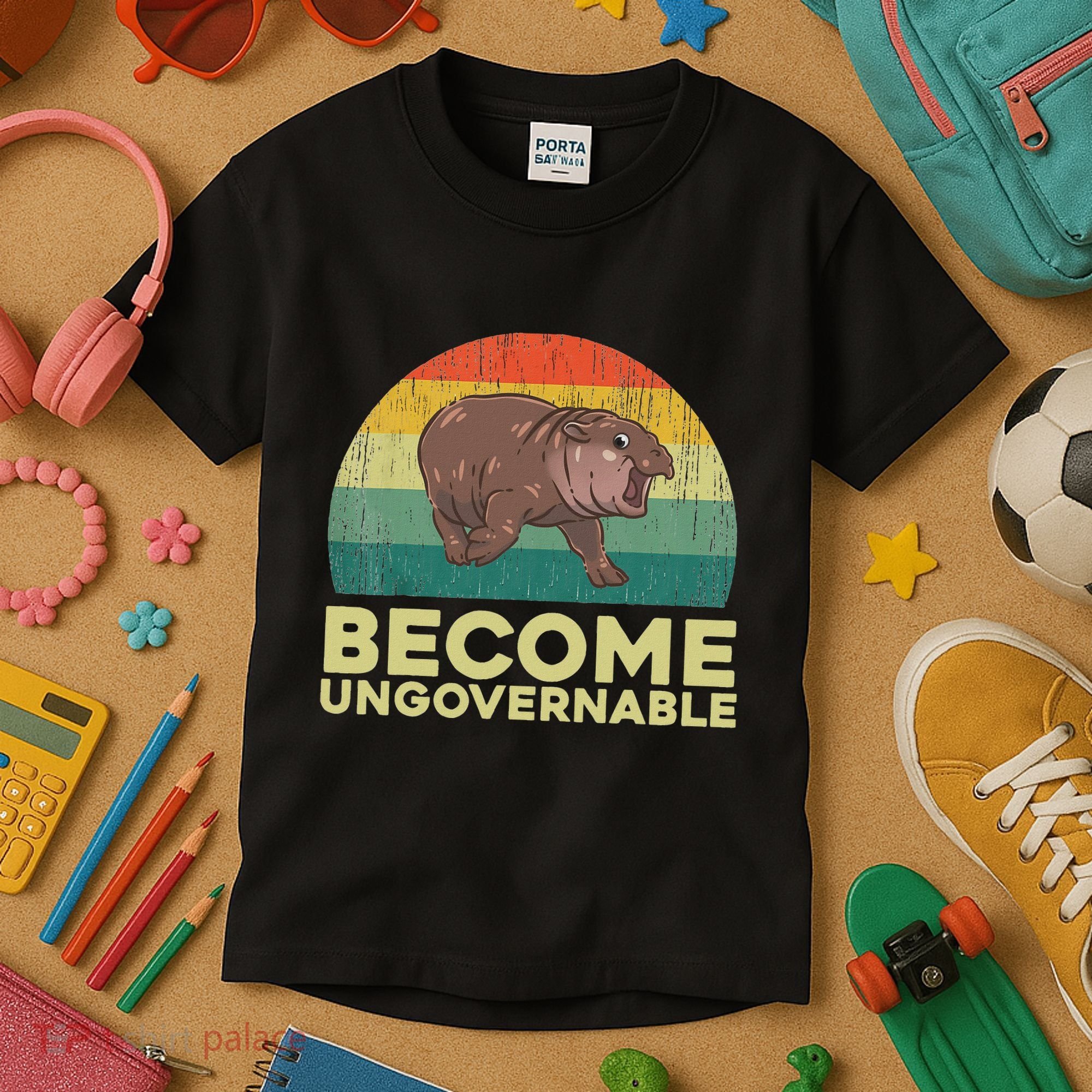 Become Ungovernable Funny Baby Hippo Moo Deng Funny Saying Kids T-Shirt