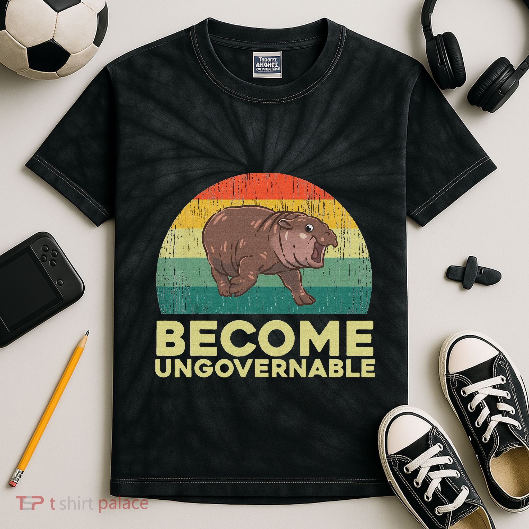 Become Ungovernable Funny Baby Hippo Moo Deng Funny Saying Kids Tie-Dye T-Shirt