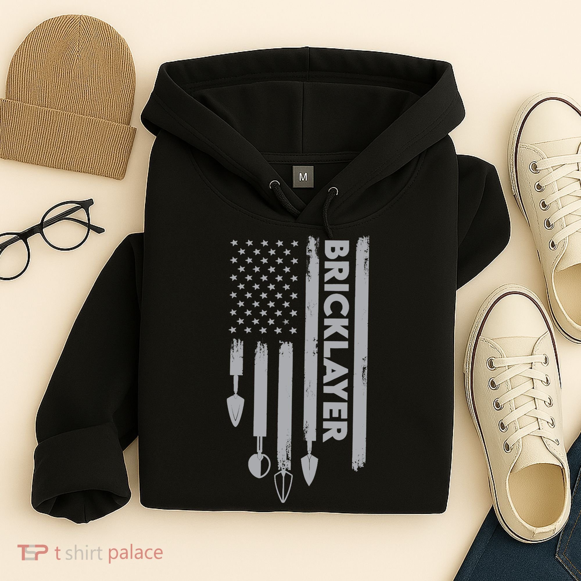 Bricklayer USA Flag America Brick Masonry Hoodie
