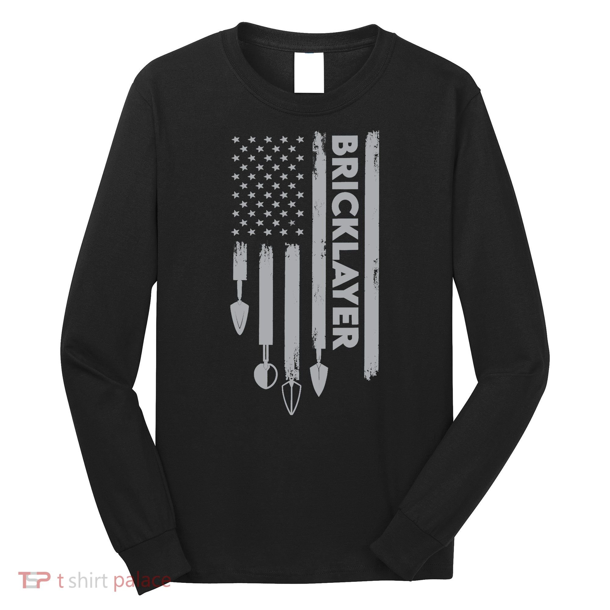 Bricklayer USA Flag America Brick Masonry Long Sleeve Shirt