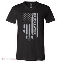 Bricklayer USA Flag America Brick Masonry V-Neck T-Shirt thumb 0