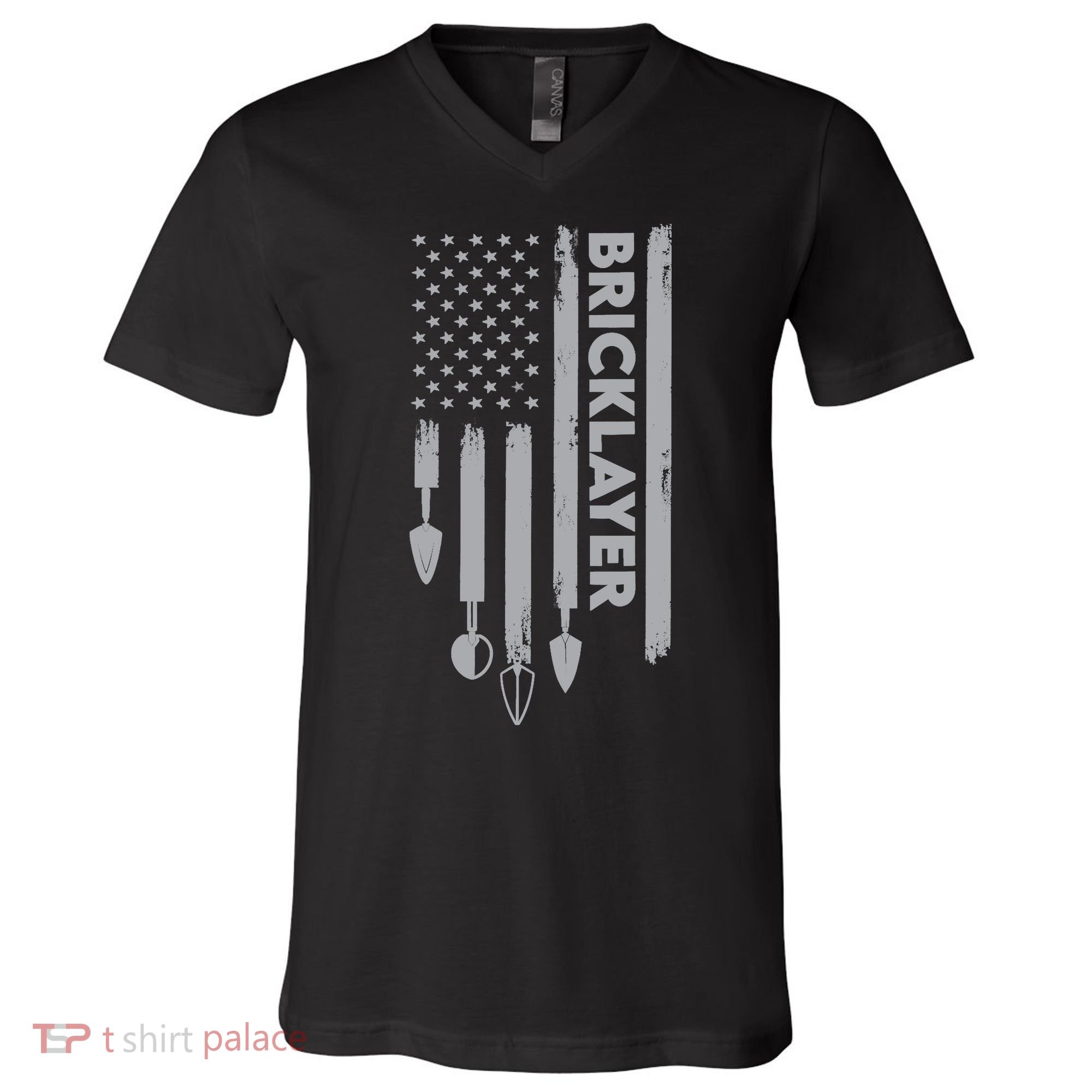 Bricklayer USA Flag America Brick Masonry V-Neck T-Shirt