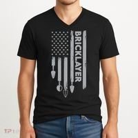 Bricklayer USA Flag America Brick Masonry V-Neck T-Shirt thumb 2
