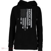 Bricklayer USA Flag America Brick Masonry Womens Funnel Neck Pullover Hood thumb 0