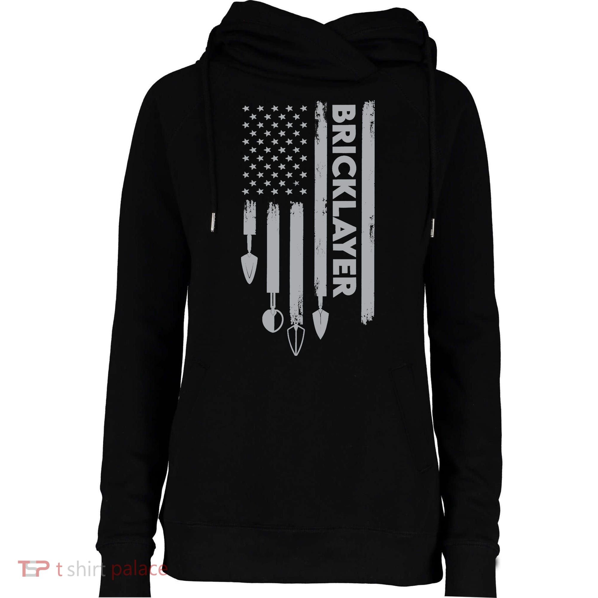 Bricklayer USA Flag America Brick Masonry Womens Funnel Neck Pullover Hood