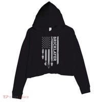 Bricklayer USA Flag America Brick Masonry Crop Fleece Hoodie thumb 0