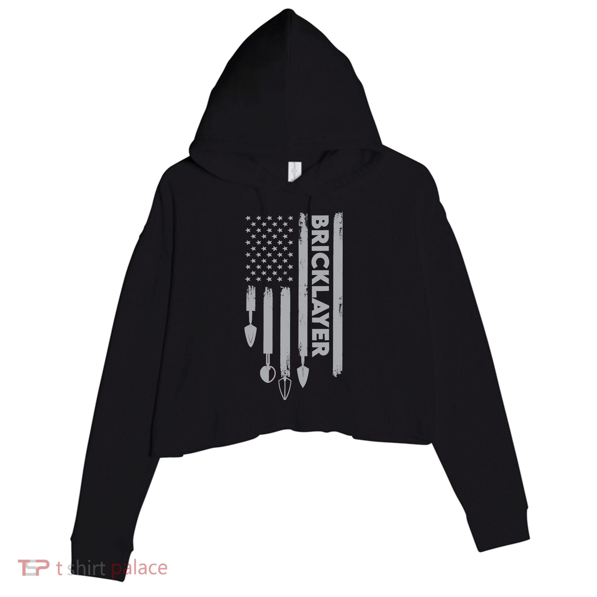 Bricklayer USA Flag America Brick Masonry Crop Fleece Hoodie