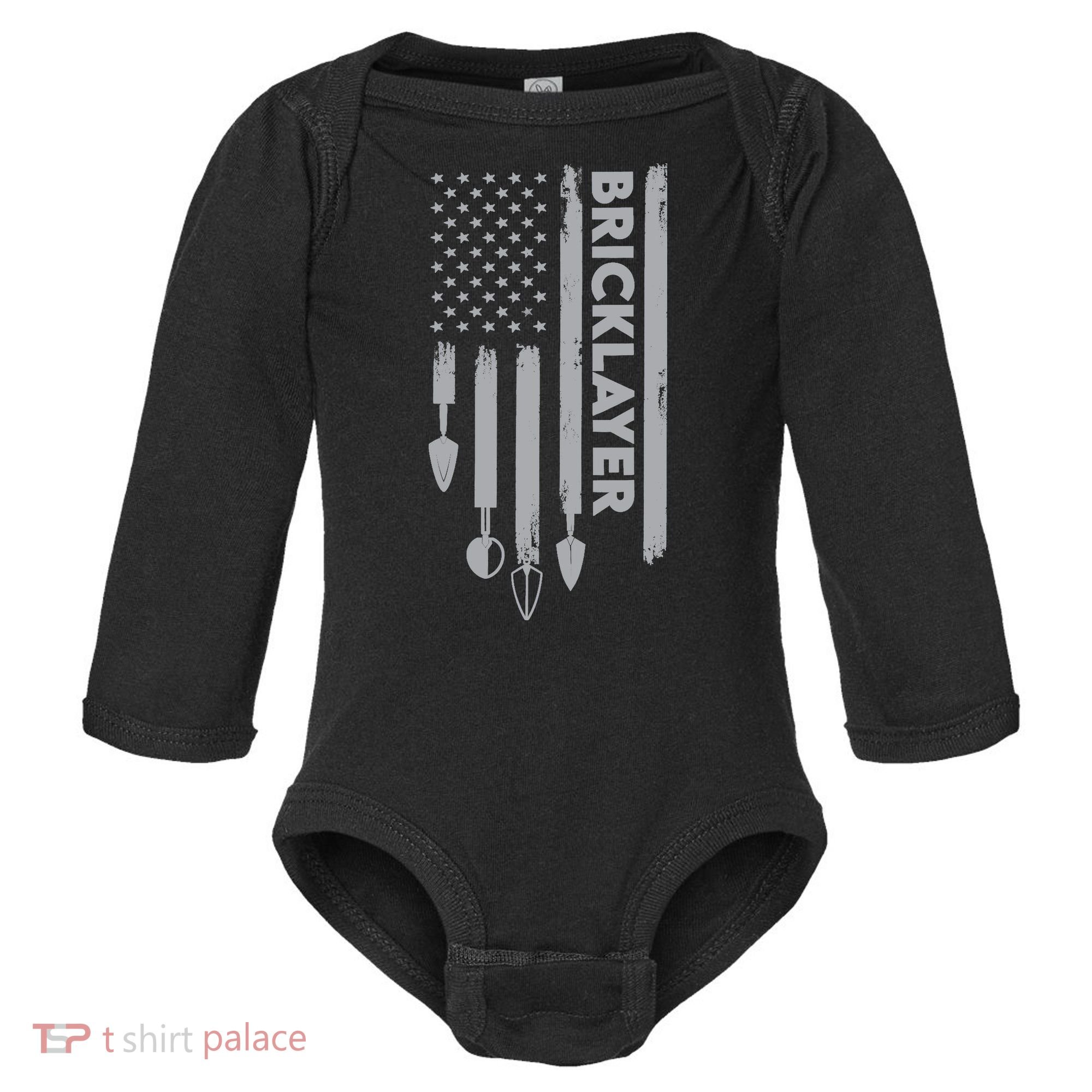 Bricklayer USA Flag America Brick Masonry Baby Long Sleeve Bodysuit