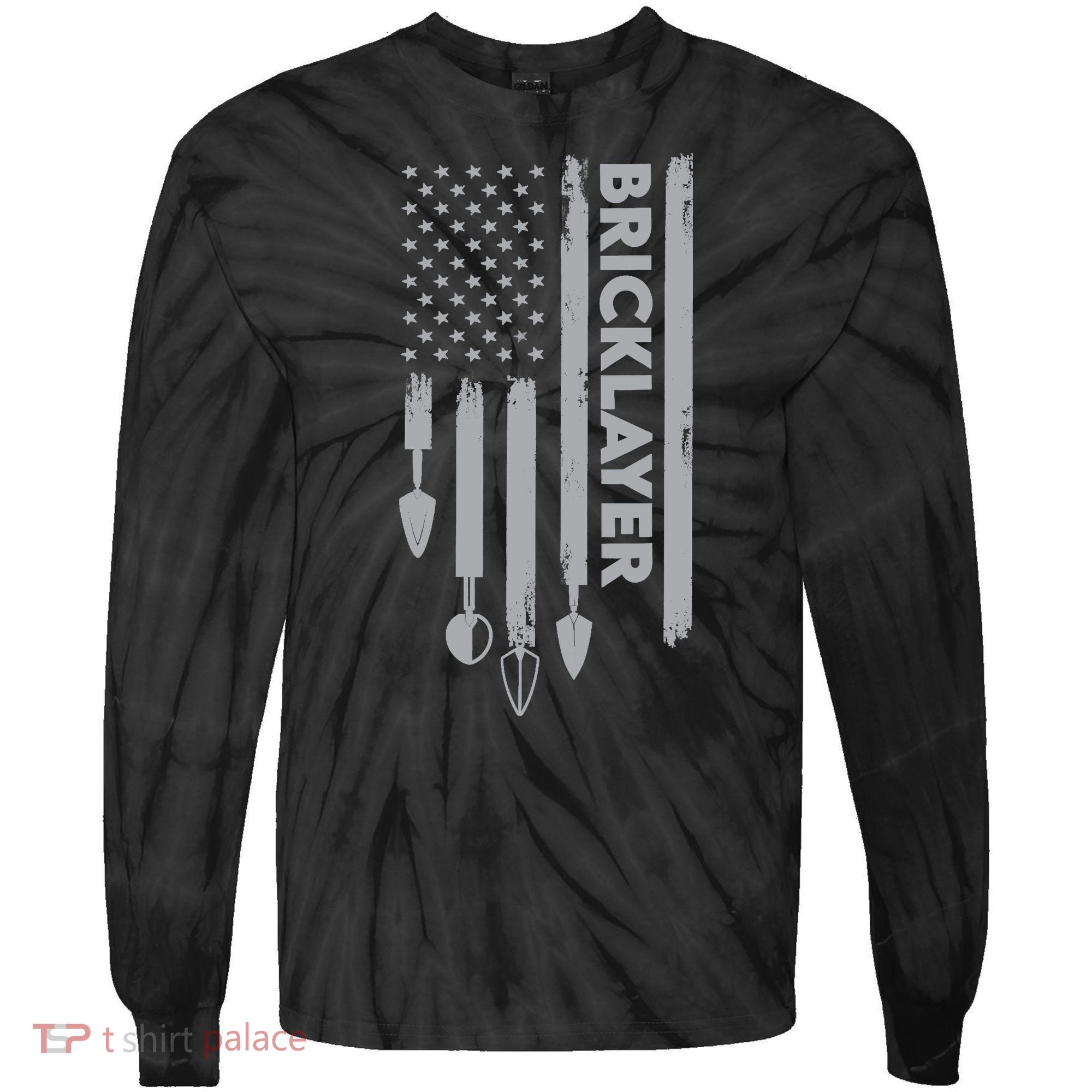 Bricklayer USA Flag America Brick Masonry Tie-Dye Long Sleeve Shirt