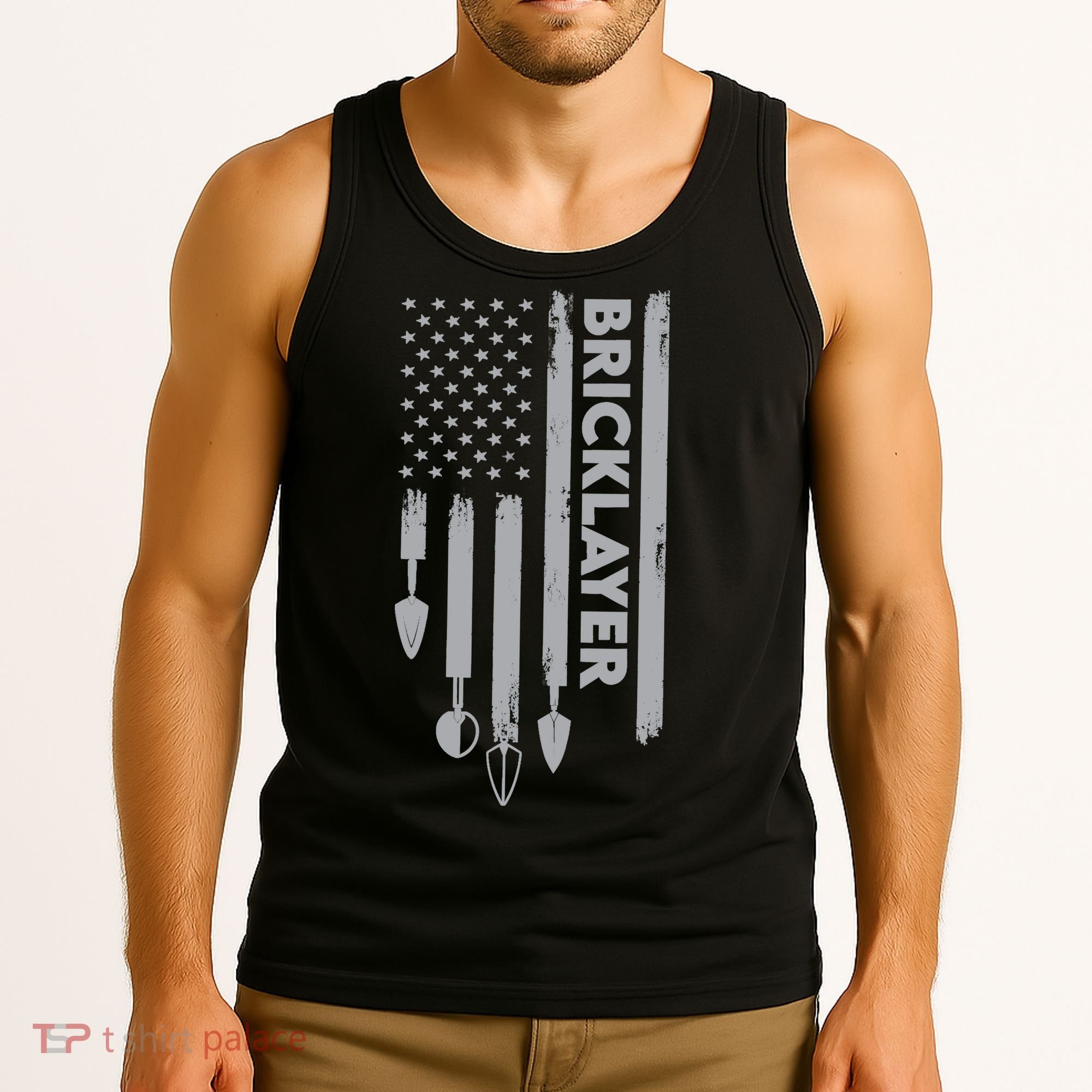 Bricklayer USA Flag America Brick Masonry Tank Top
