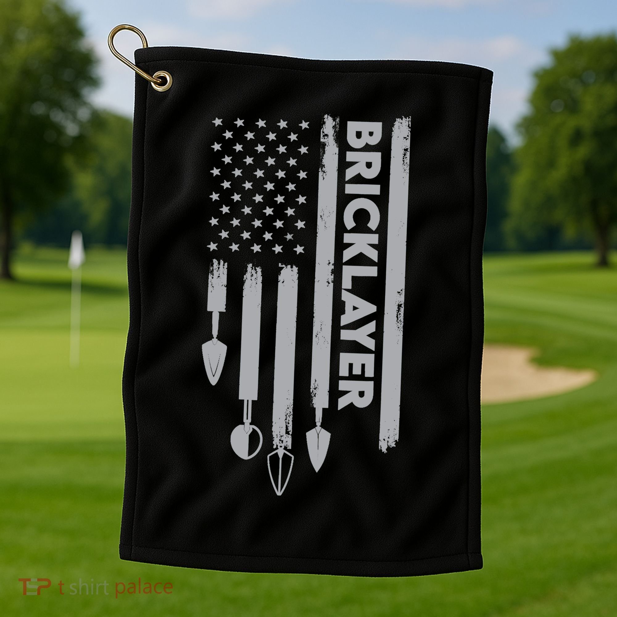 Bricklayer USA Flag America Brick Masonry Golf Towel