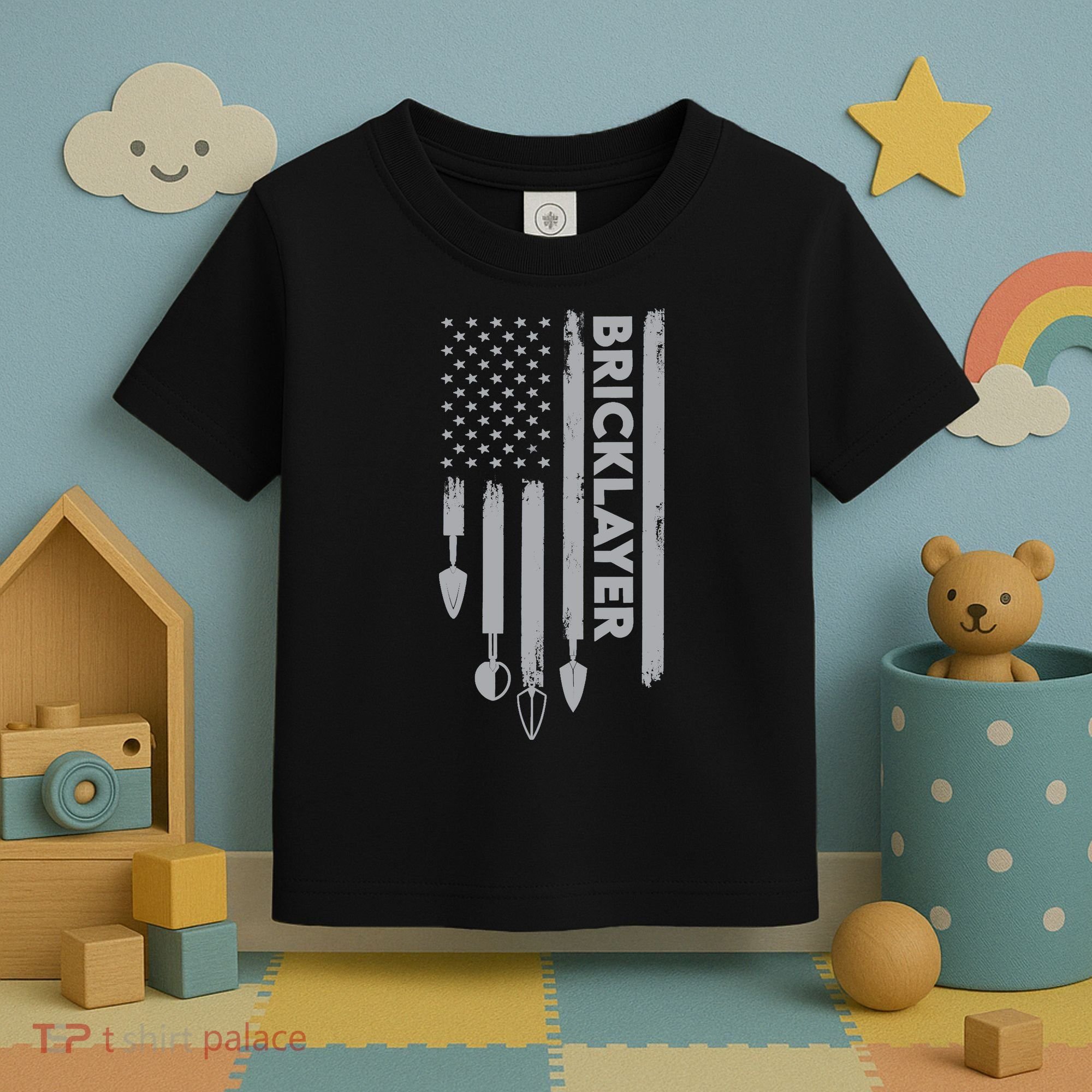 Bricklayer USA Flag America Brick Masonry Toddler T-Shirt