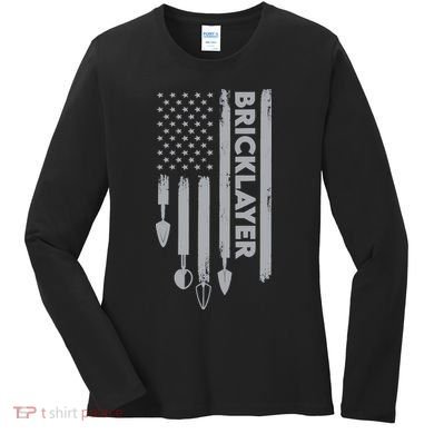 Bricklayer USA Flag America Brick Masonry Women's Long Sleeve Shirt