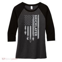 Bricklayer USA Flag America Brick Masonry Women's Tri-Blend 3/4-Sleeve Raglan Shirt thumb 0