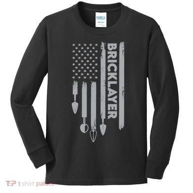 Bricklayer USA Flag America Brick Masonry Kids Long Sleeve Shirt