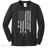 Bricklayer USA Flag America Brick Masonry Kids Long Sleeve Shirt thumb 0