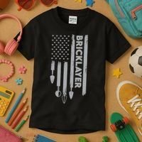 Bricklayer USA Flag America Brick Masonry Kids T-Shirt thumb 3