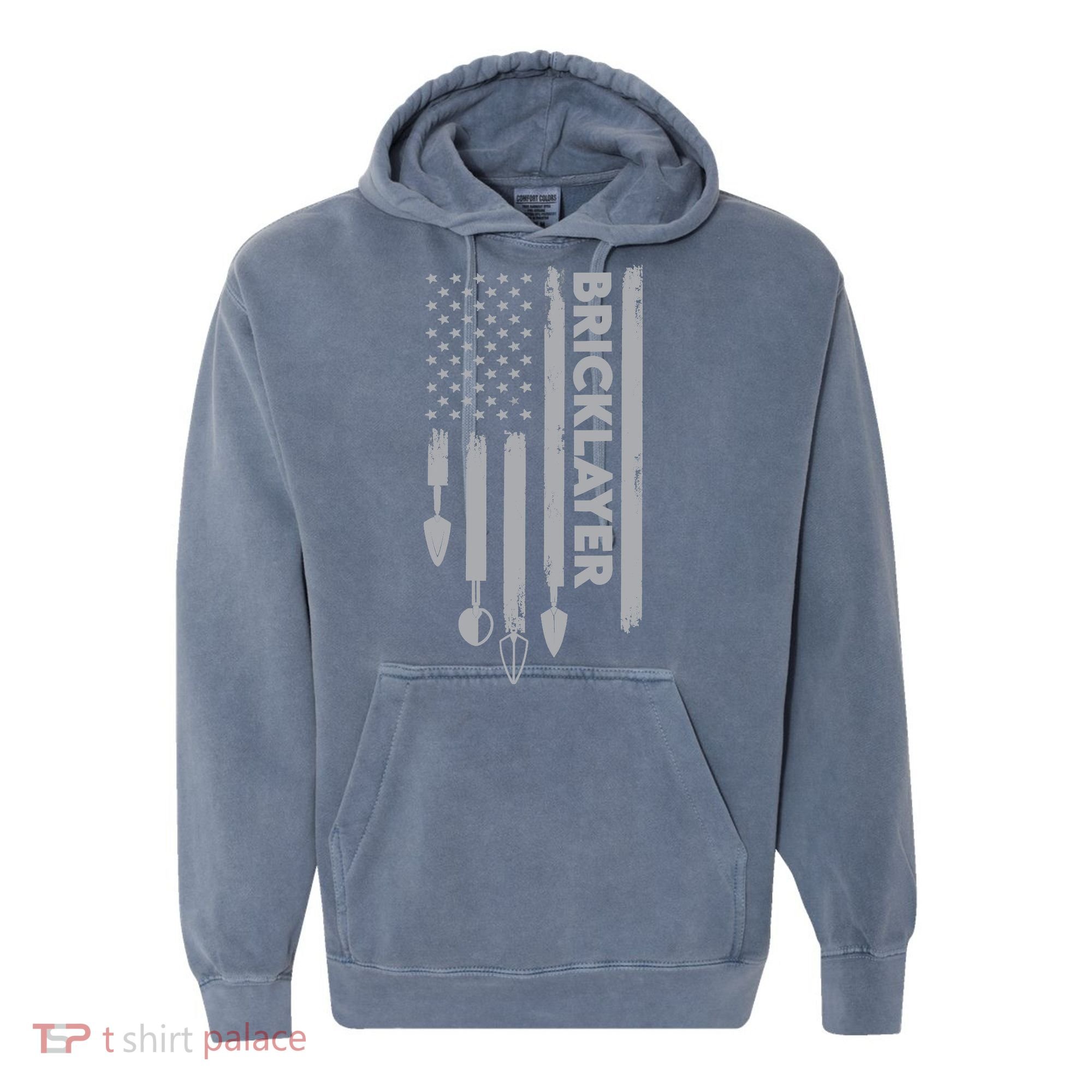 Bricklayer USA Flag America Brick Masonry Comfort Colors Garment-Dyed Hooded Sweatshirt