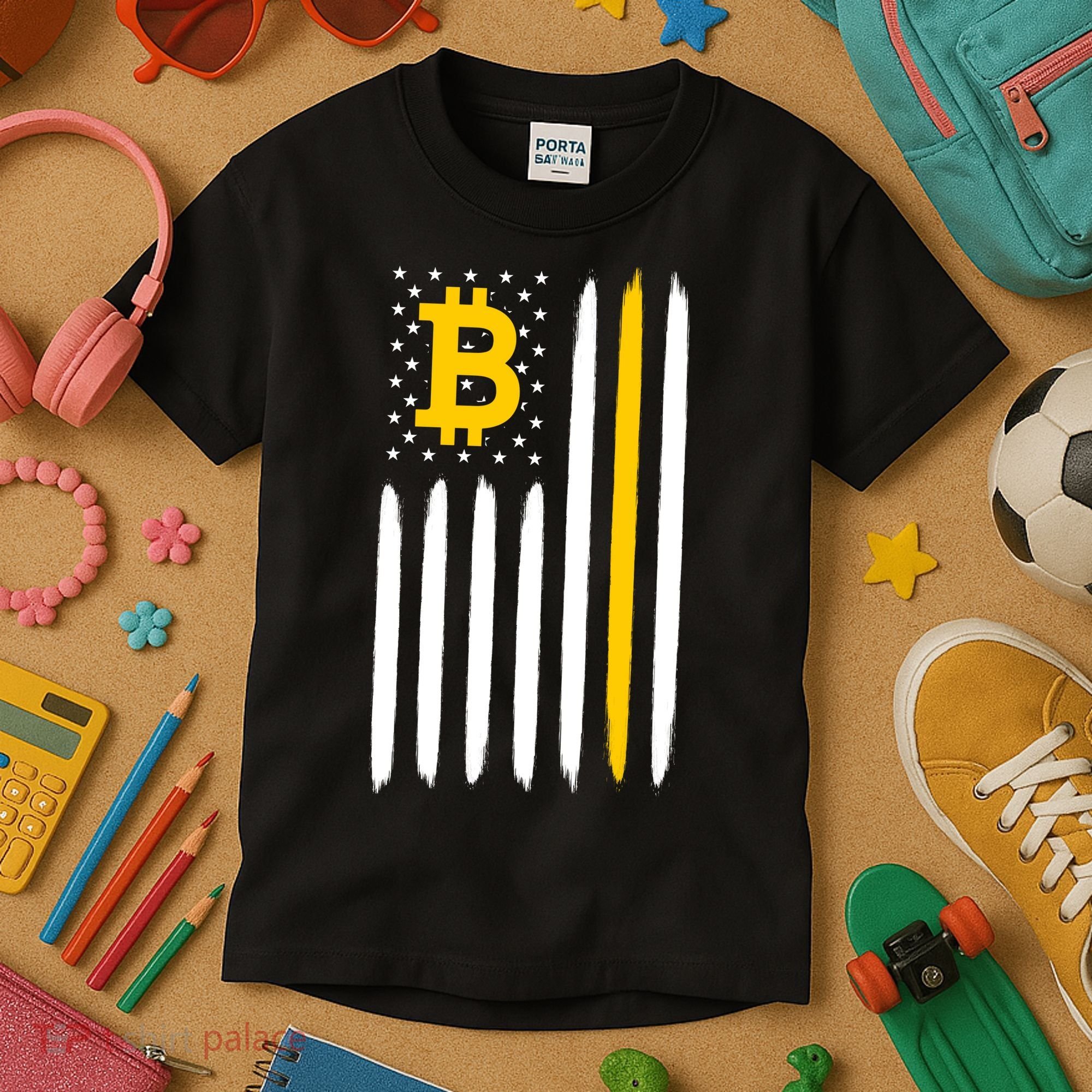 Bitcoin USA Flag Kids T-Shirt