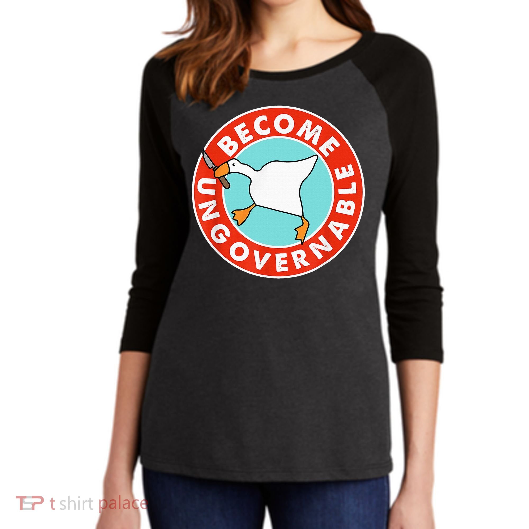 Become Ungovernable Funny Goose Women's Tri-Blend 3/4-Sleeve Raglan Shirt