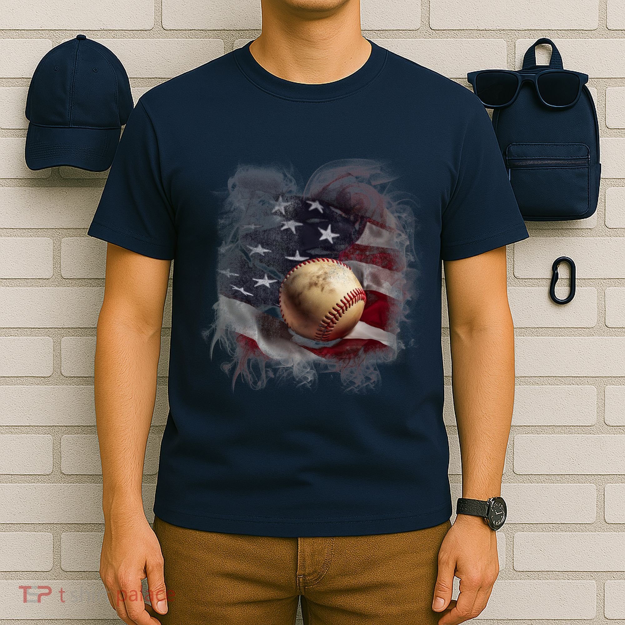 Baseball Usa Flag T-Shirt