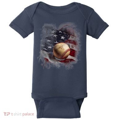 Baseball Usa Flag Baby Bodysuit
