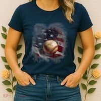 Baseball Usa Flag Women's T-Shirt thumb 2