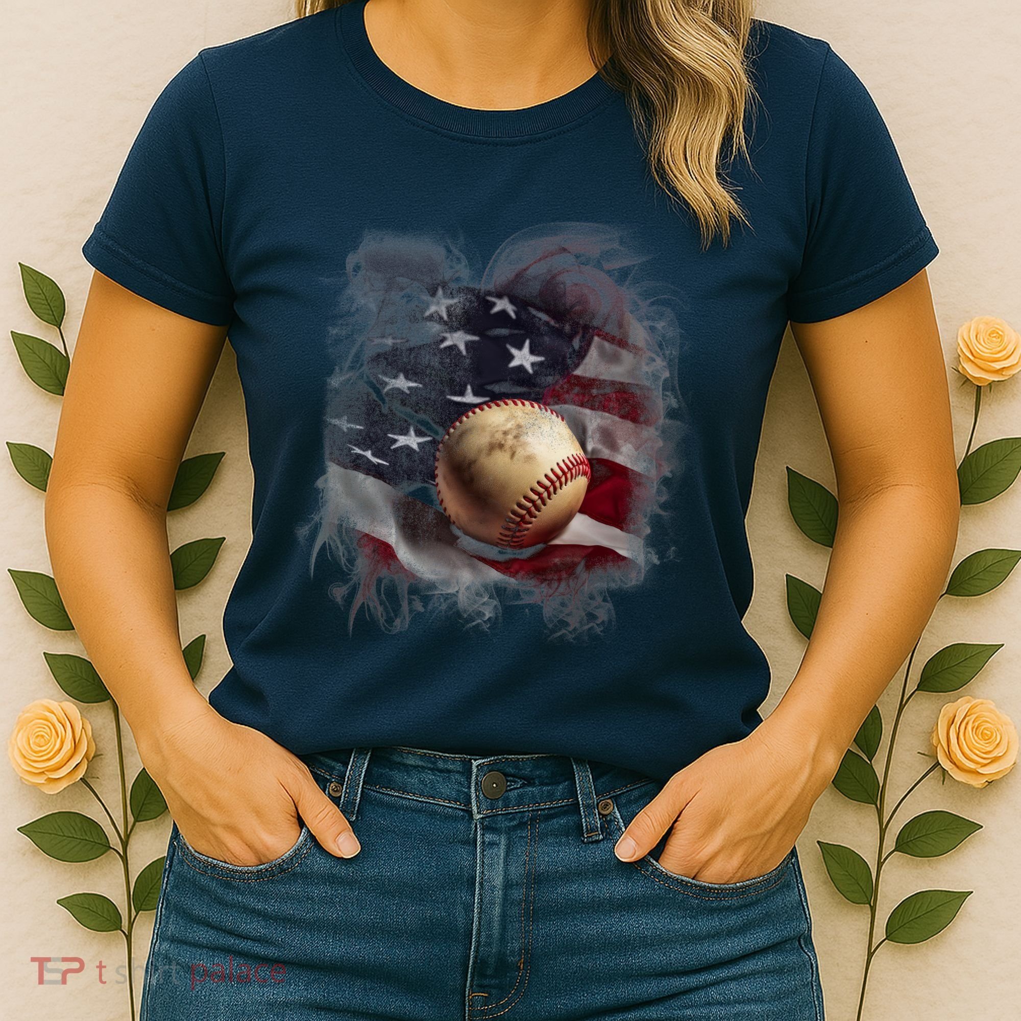 Baseball Usa Flag Women's T-Shirt