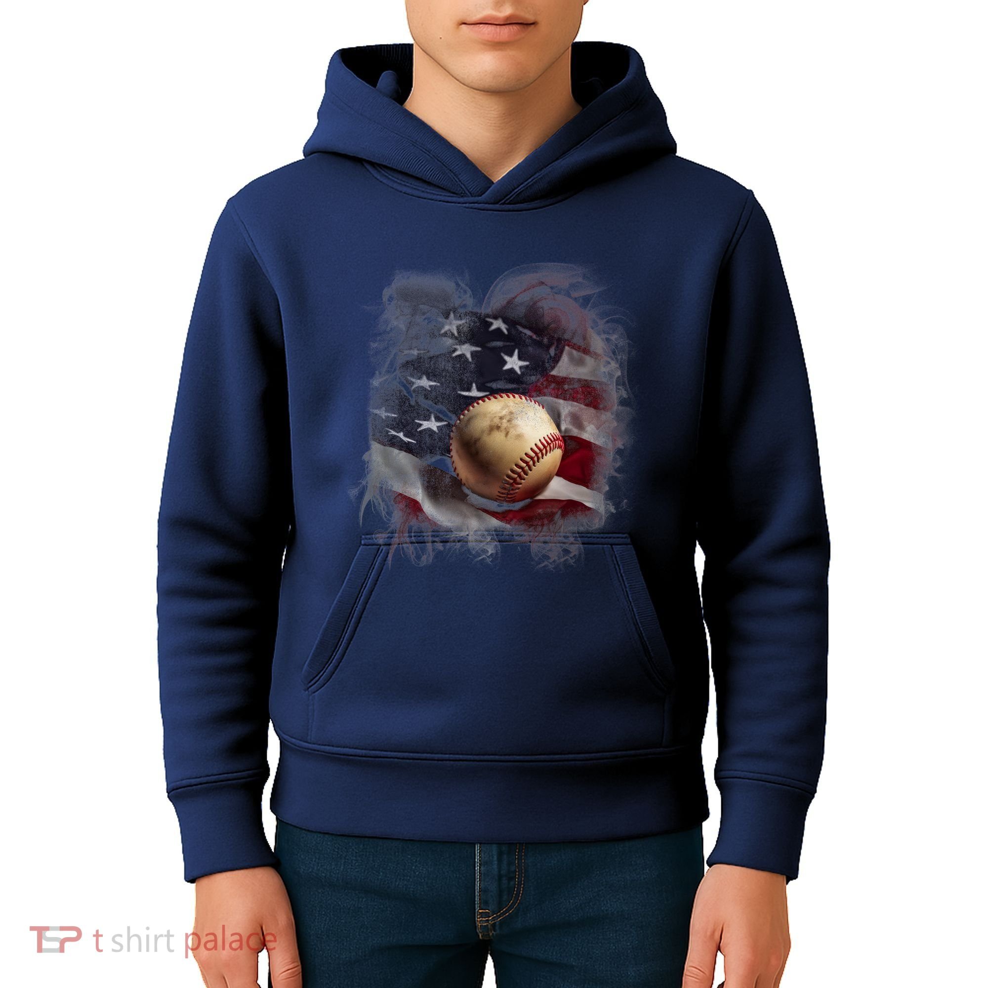 Baseball Usa Flag Kids Hoodie