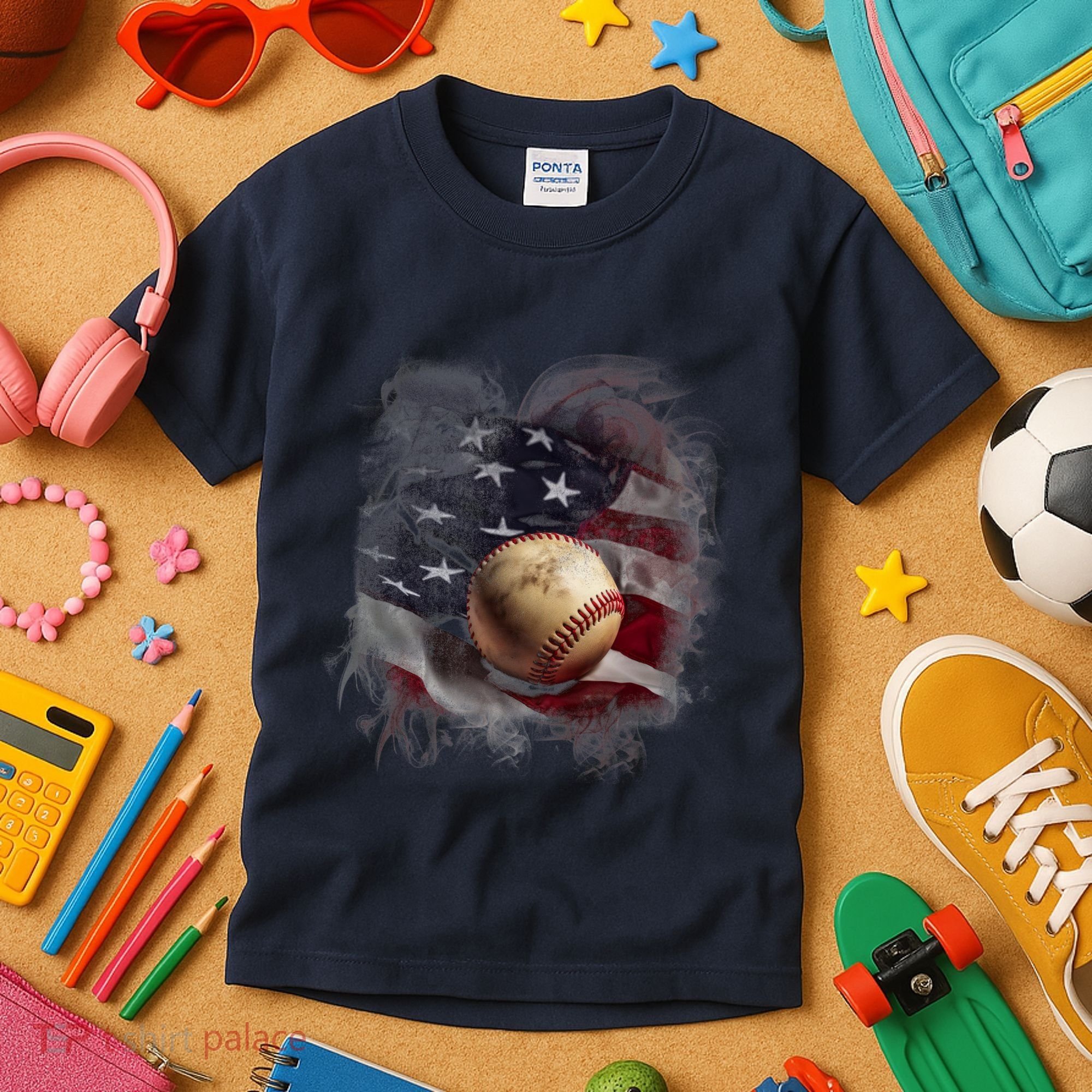 Baseball Usa Flag Kids T-Shirt