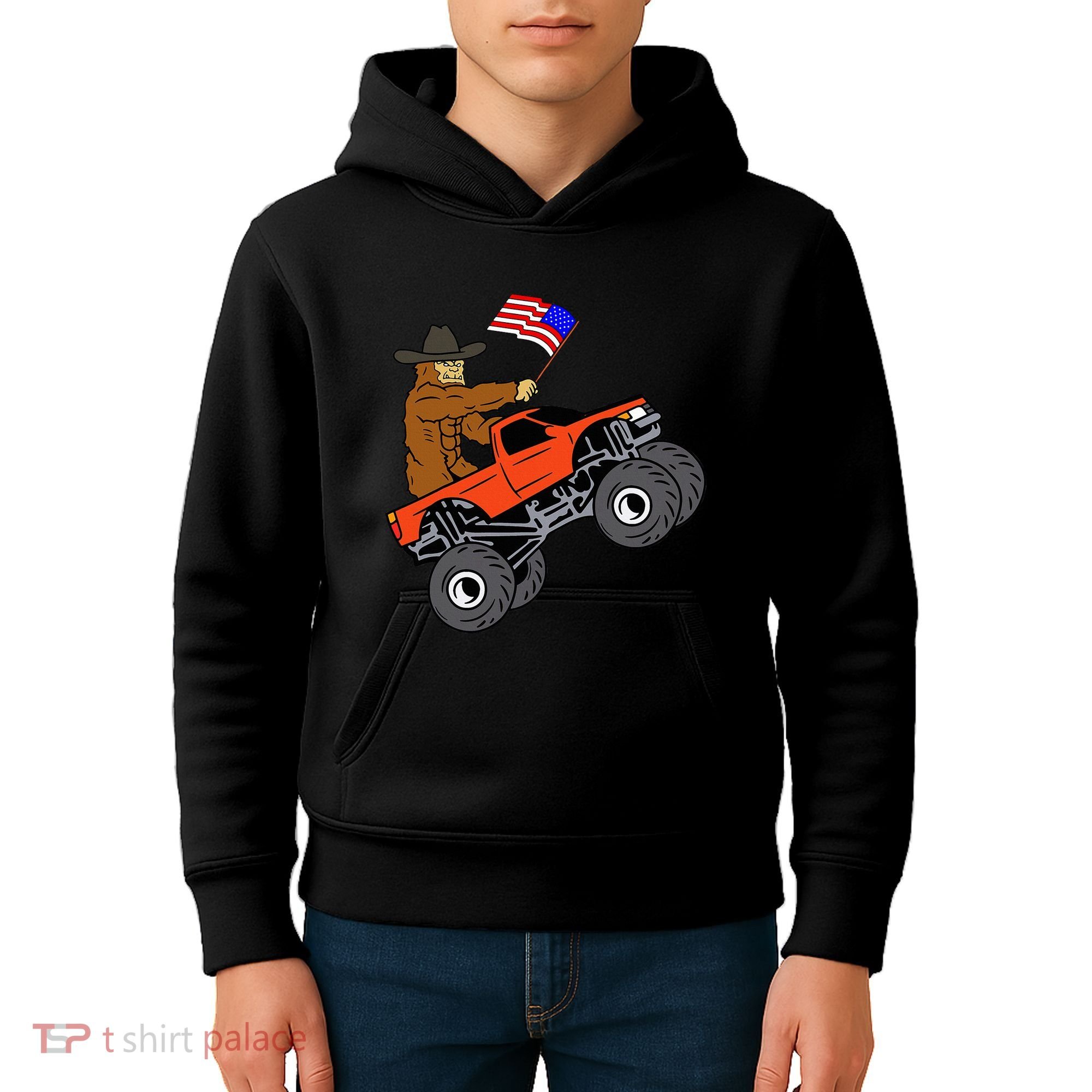 Bigfoot Usa Flag Monster Truck Kids Hoodie