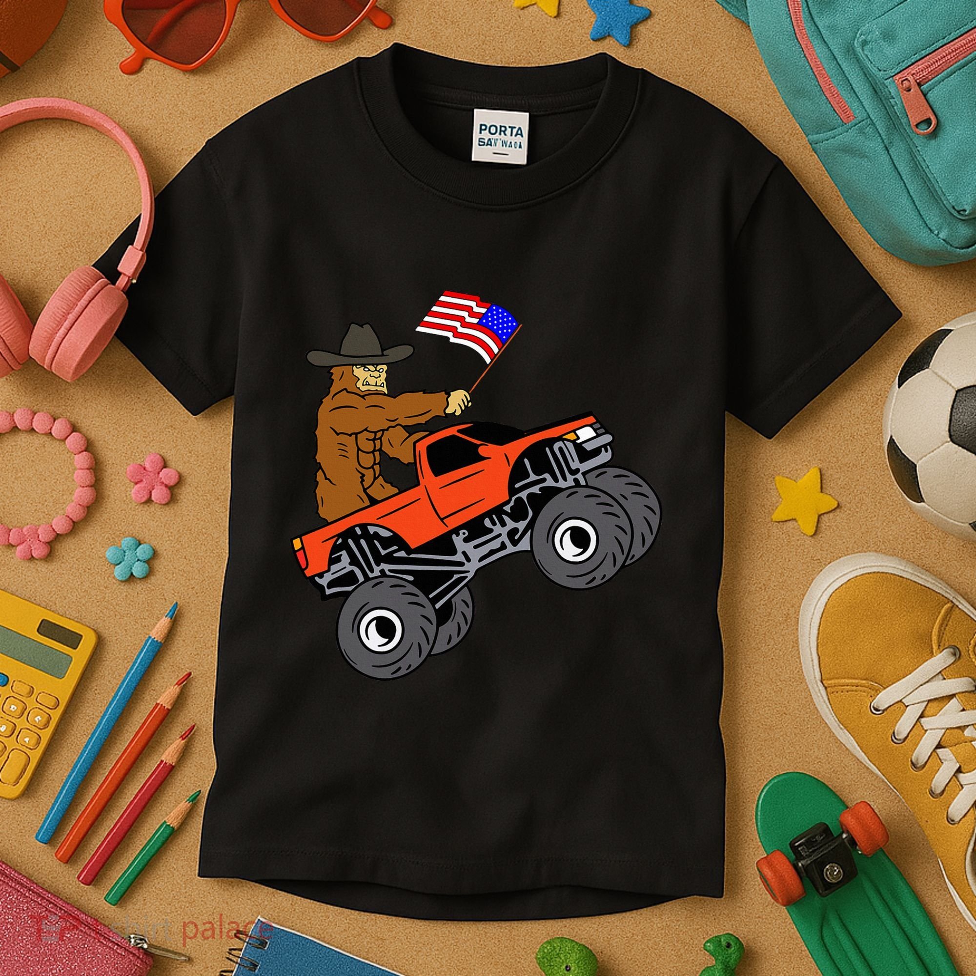 Bigfoot Usa Flag Monster Truck Kids T-Shirt