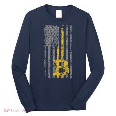 Bitcoin USA Flag Distressed Digital Currency Lover Long Sleeve Shirt