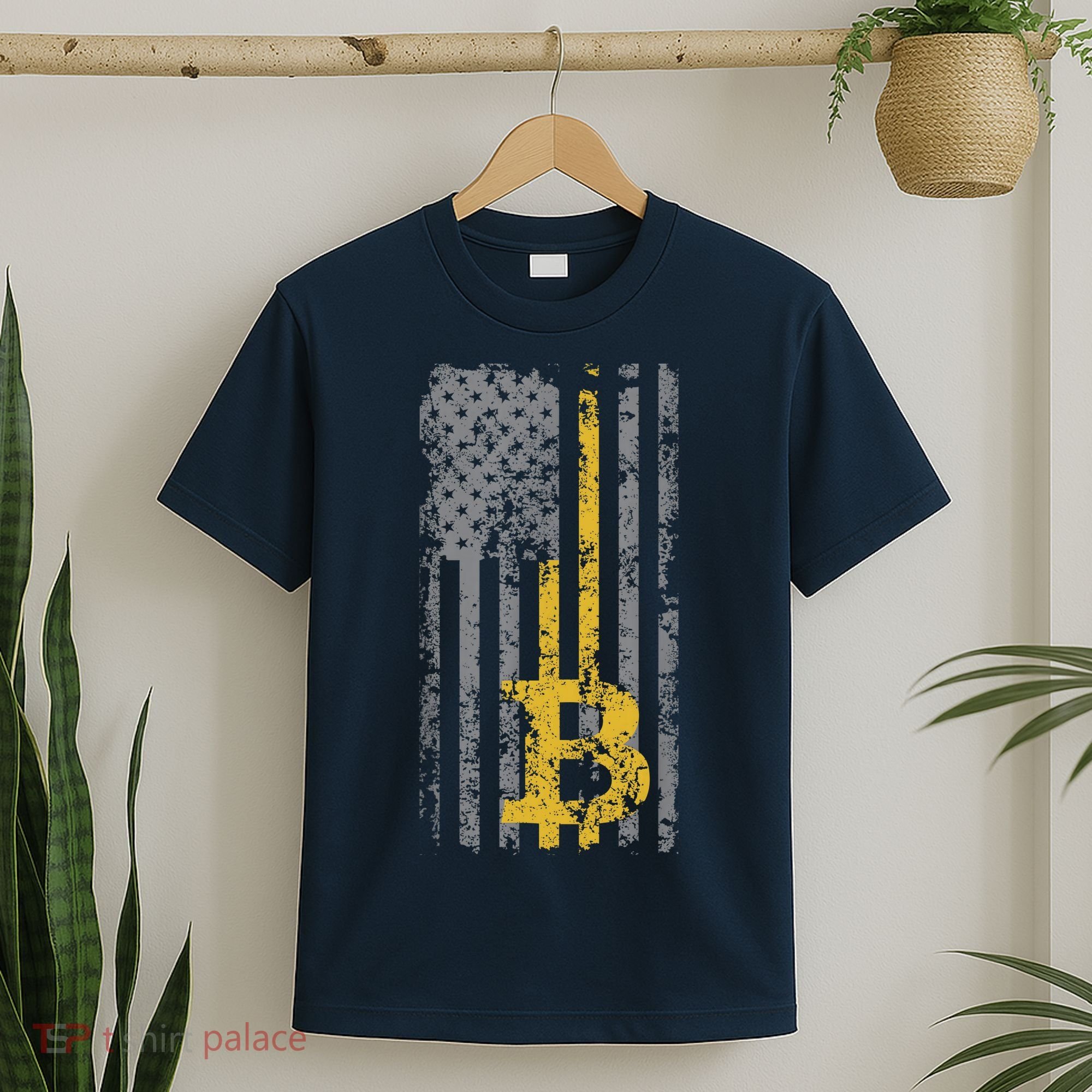 Bitcoin USA Flag Distressed Digital Currency Lover T-Shirt