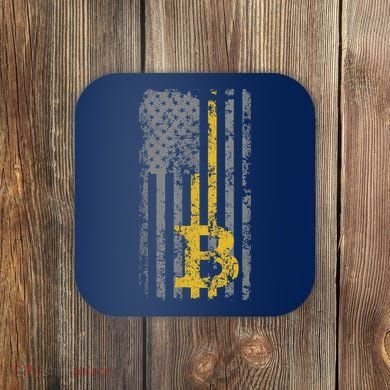 Bitcoin USA Flag Distressed Digital Currency Lover Coaster