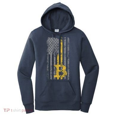 Bitcoin USA Flag Distressed Digital Currency Lover Women's Hoodie