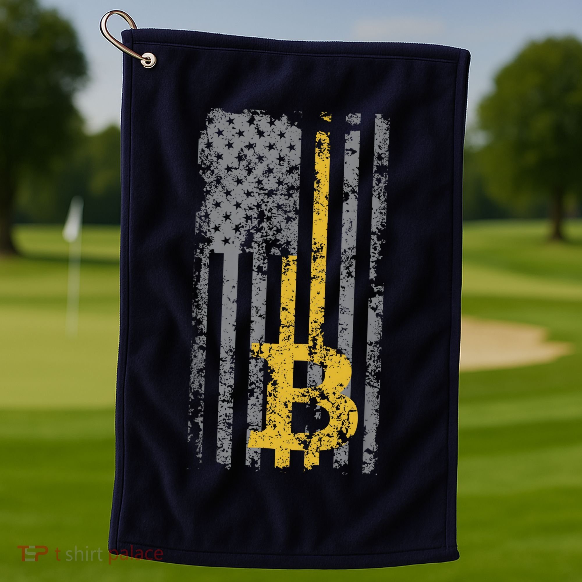 Bitcoin USA Flag Distressed Digital Currency Lover Golf Towel