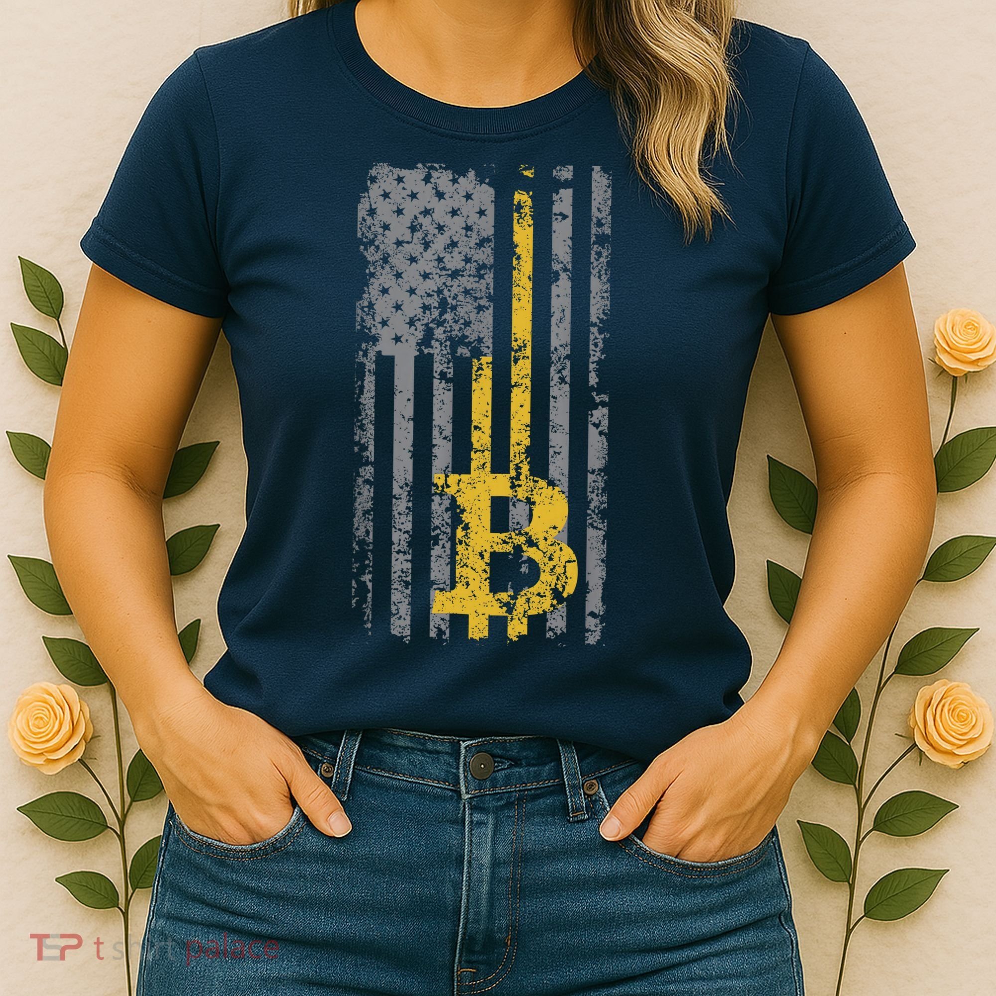Bitcoin USA Flag Distressed Digital Currency Lover Women's T-Shirt